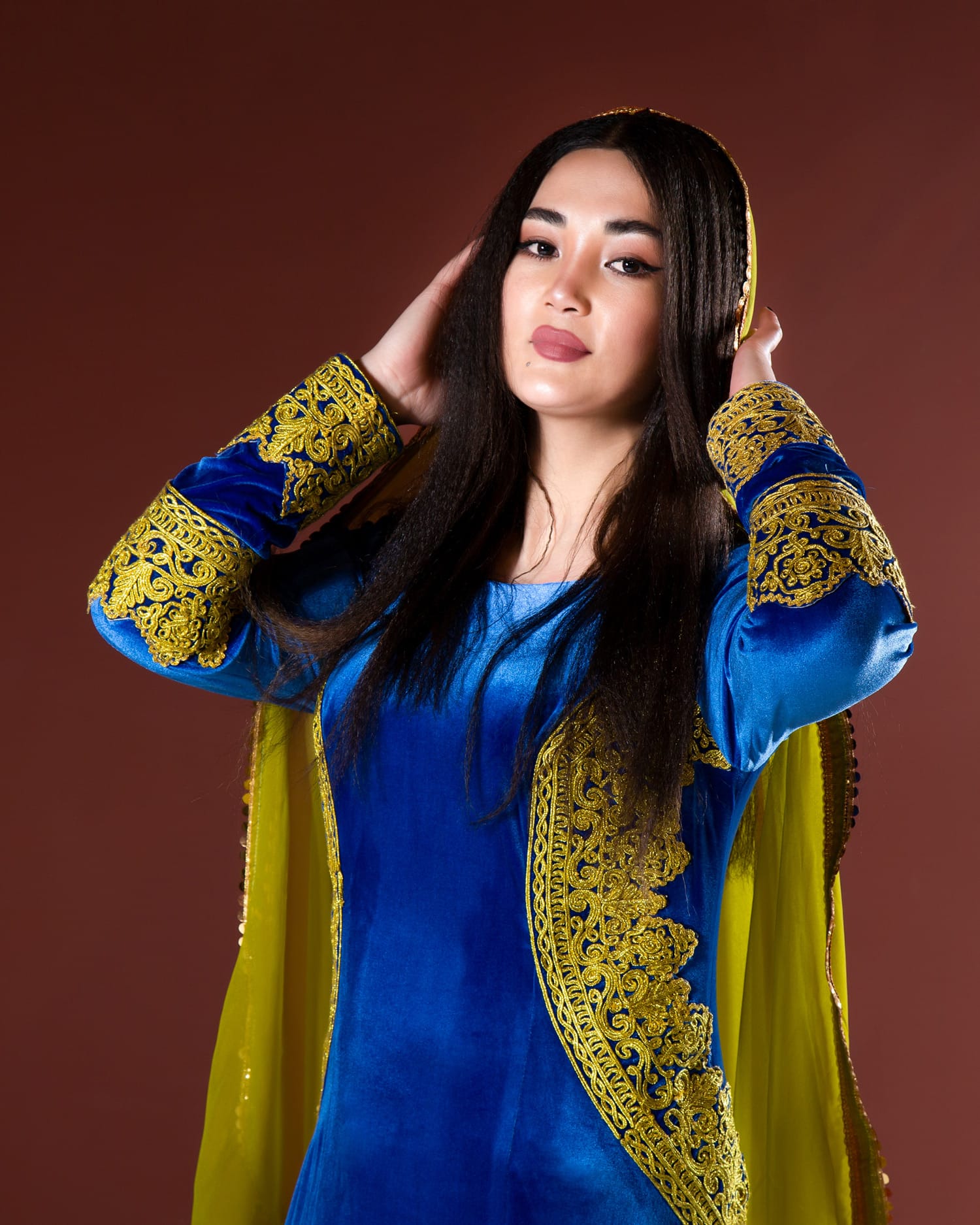 Velvet Dress with Hand Embroidery and Matching Chador (Shawl)