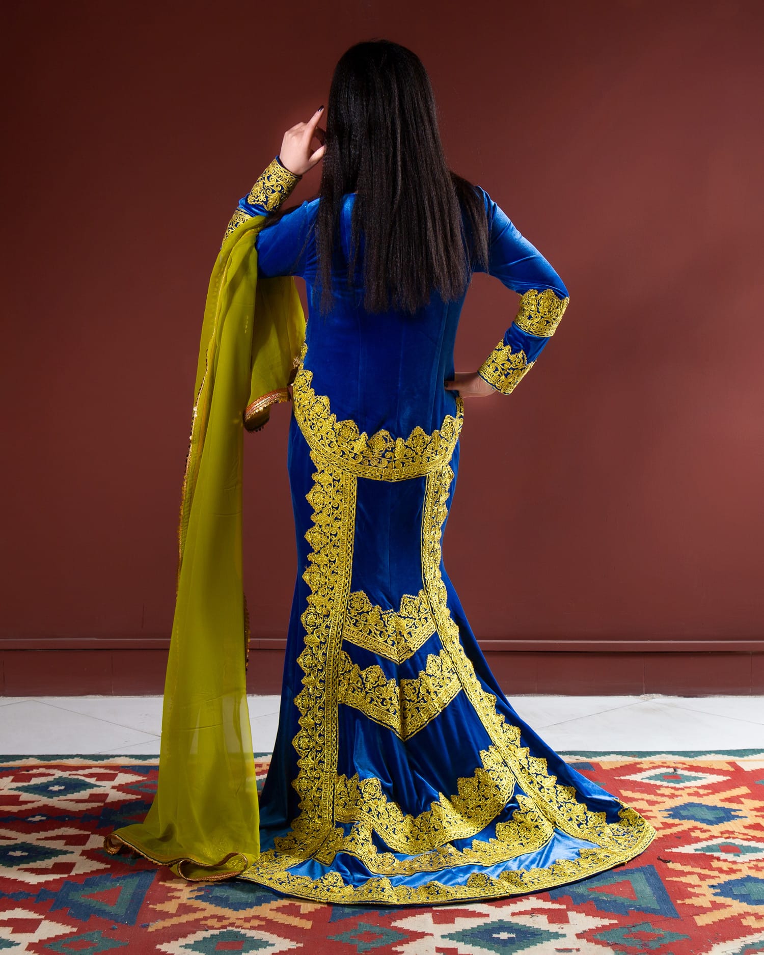 Velvet Dress with Hand Embroidery and Matching Chador (Shawl)