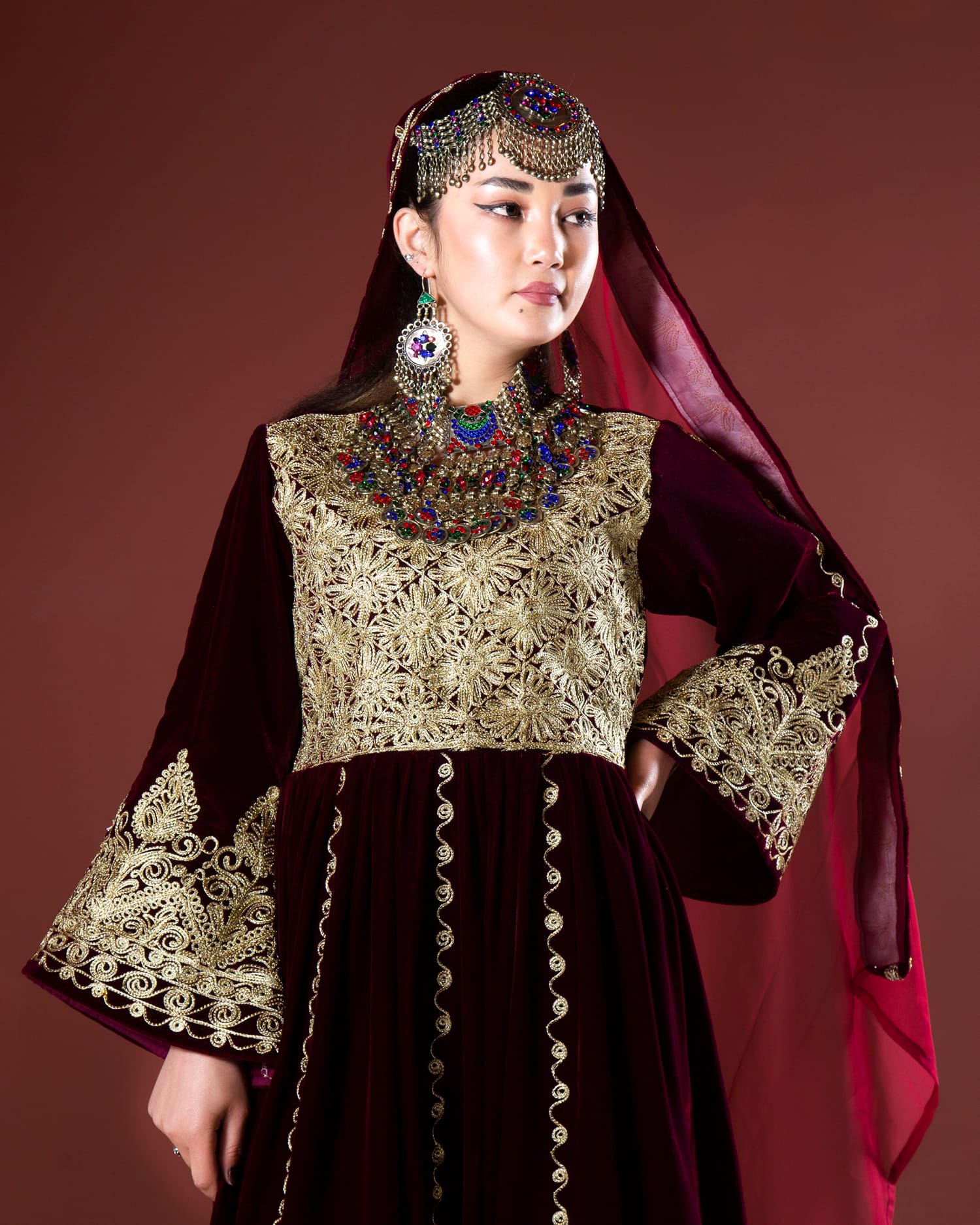 Velvet Afghan Dress Embroidery and Matching Shawl