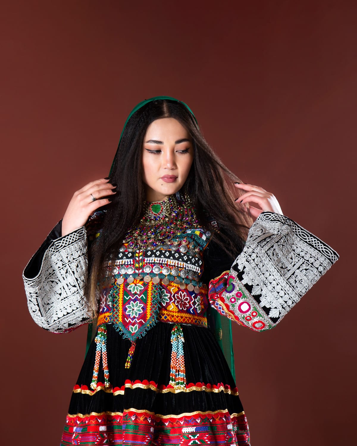 Afghan Dress with Kuchi Design, Hand Embroidered Yakhan