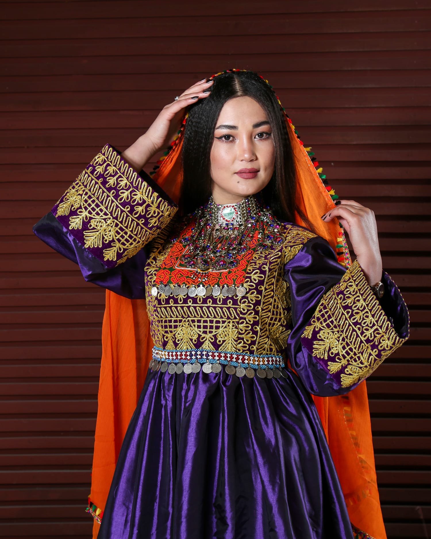 Traditional Afghan Short Embroidered Dress with Chadar Shawl and Trousers