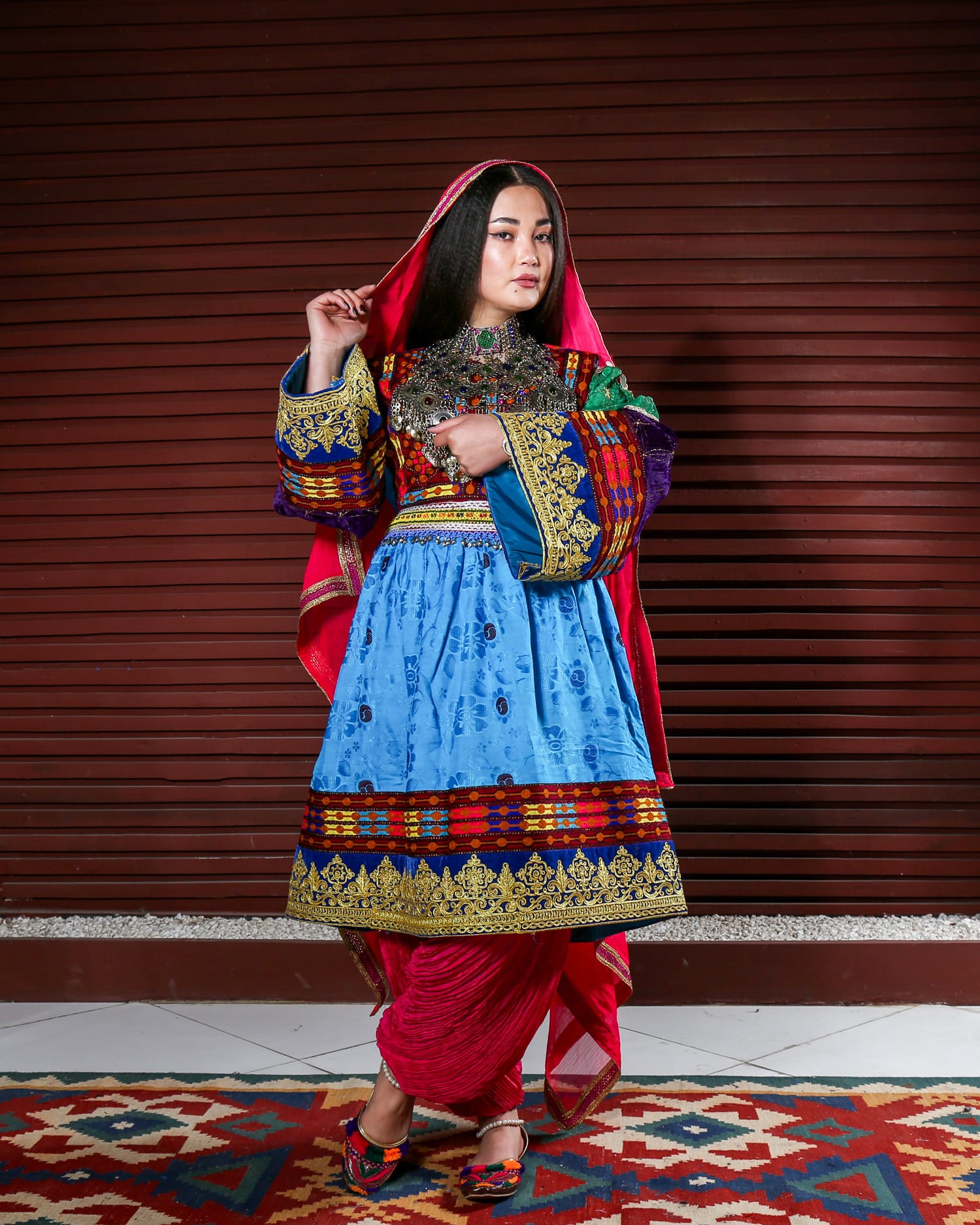 Short Dress with Banarasi Patchwork and Chermaduzi Embroidery on Sleeves and Hem