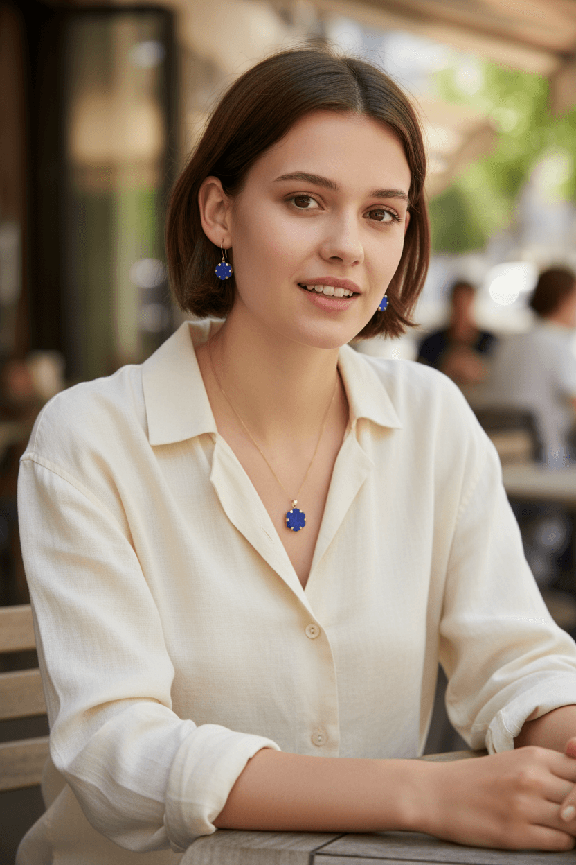 Lapis Jewelry Set Necklace & Earrings Handmade