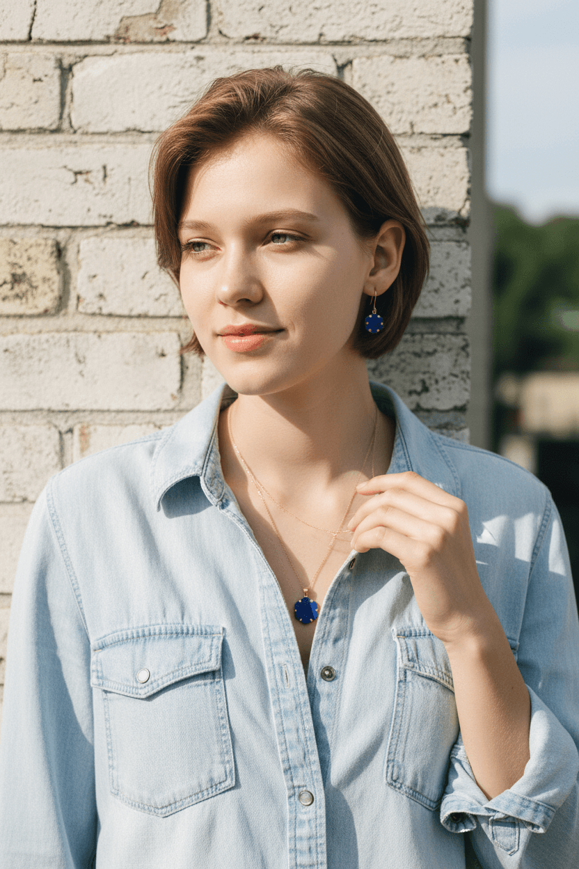 Lapis Jewelry Set Necklace & Earrings Handmade