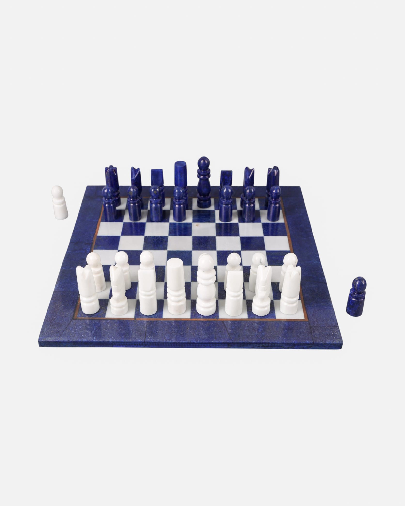 Lapis Lazuli & Marble Chess Set | Handcrafted 30cm Decorative Chessboard