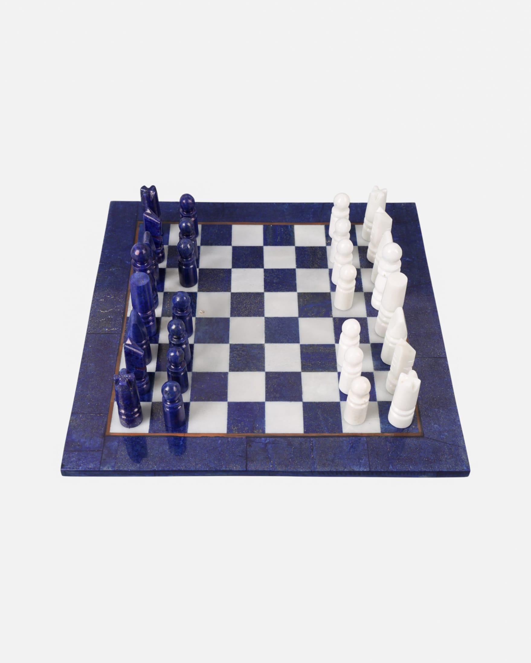Lapis Lazuli & Marble Chess Set | Handcrafted 30cm Decorative Chessboard