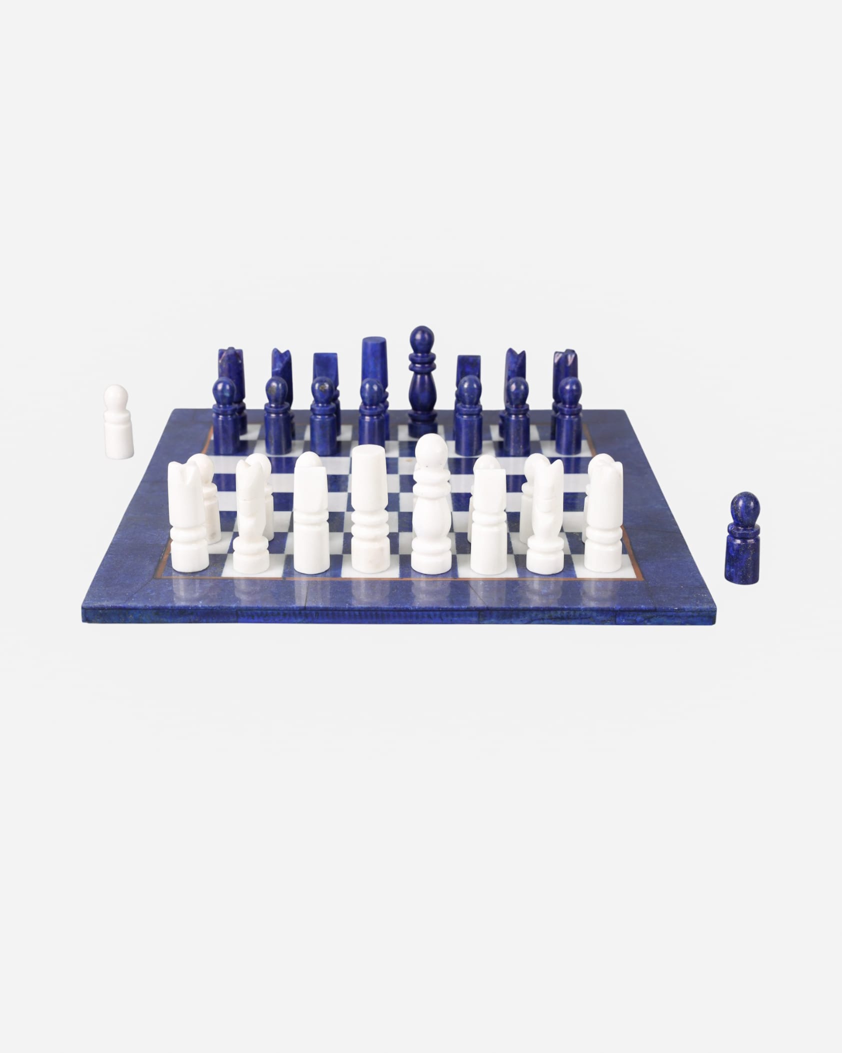 Lapis Lazuli & Marble Chess Set | Handcrafted 30cm Decorative Chessboard