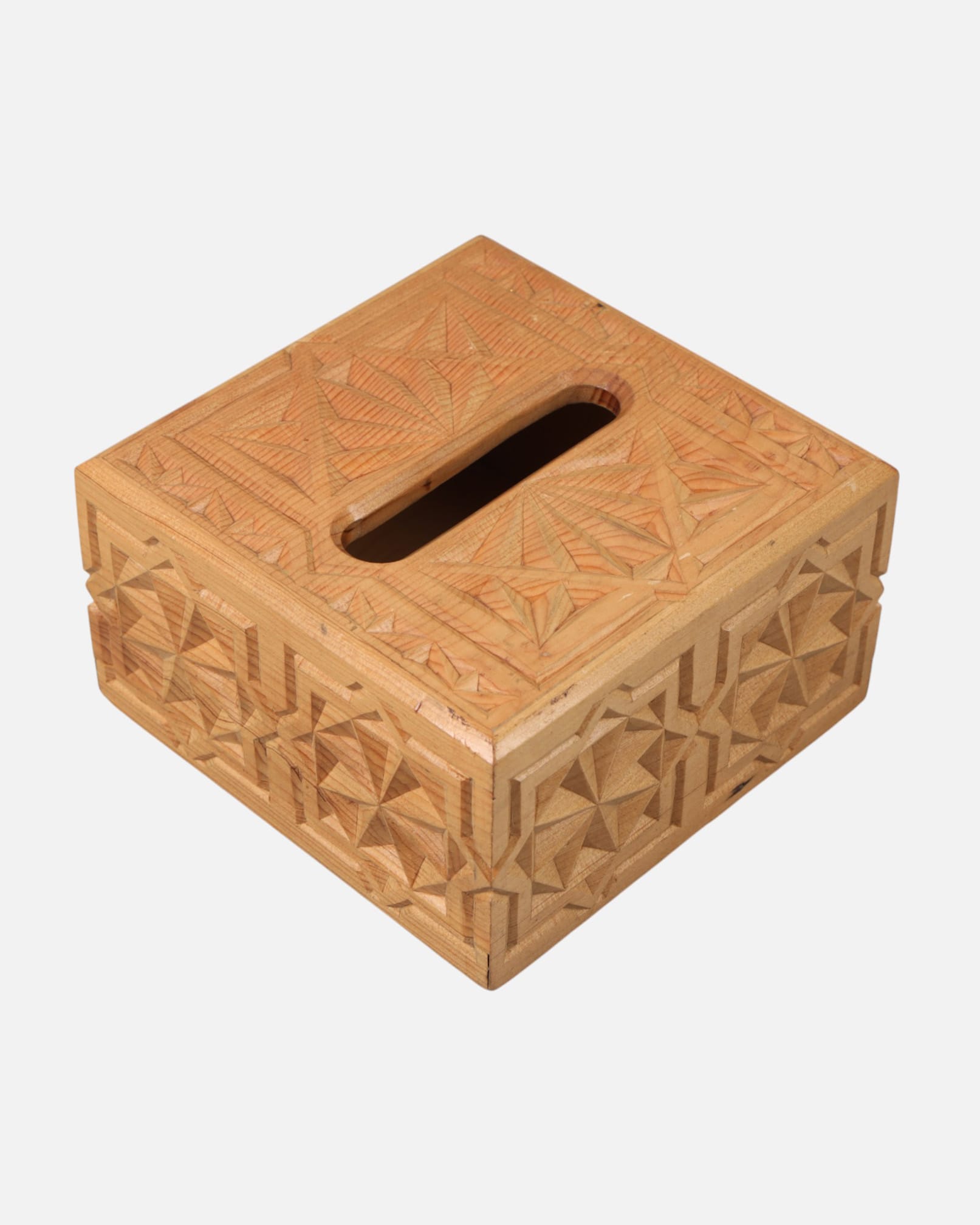 Handcrafted Cube Shaped Paper Holder | Afghan Wood Carving with Geometric Designs