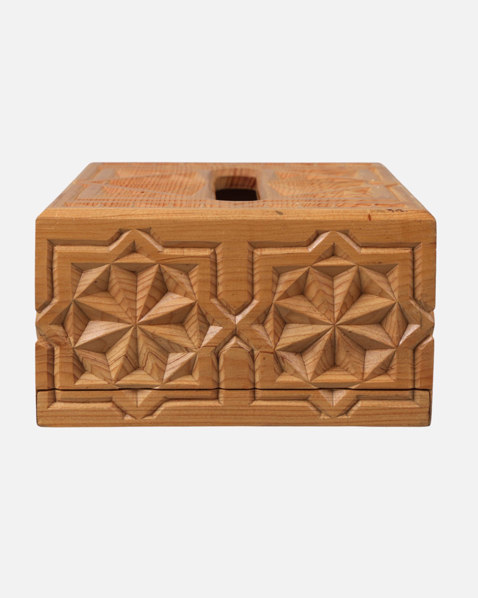 Handcrafted Cube Shaped Paper Holder | Afghan Wood Carving with Geometric Designs