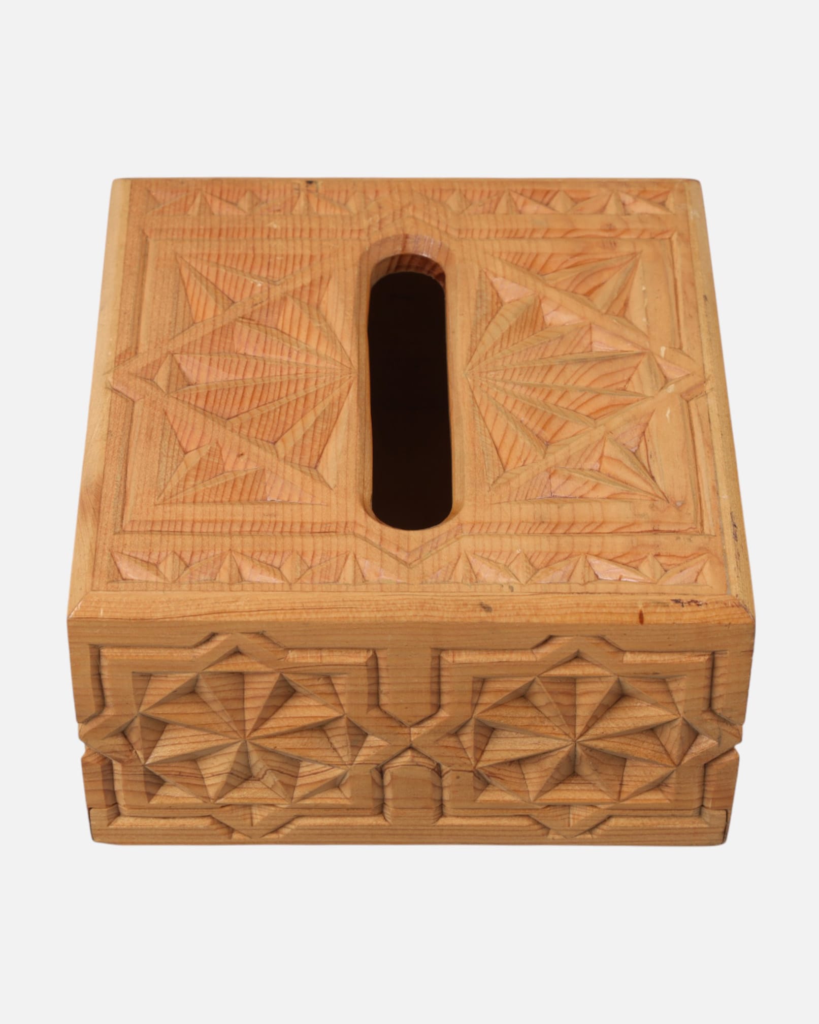 Handcrafted Cube Shaped Paper Holder | Afghan Wood Carving with Geometric Designs