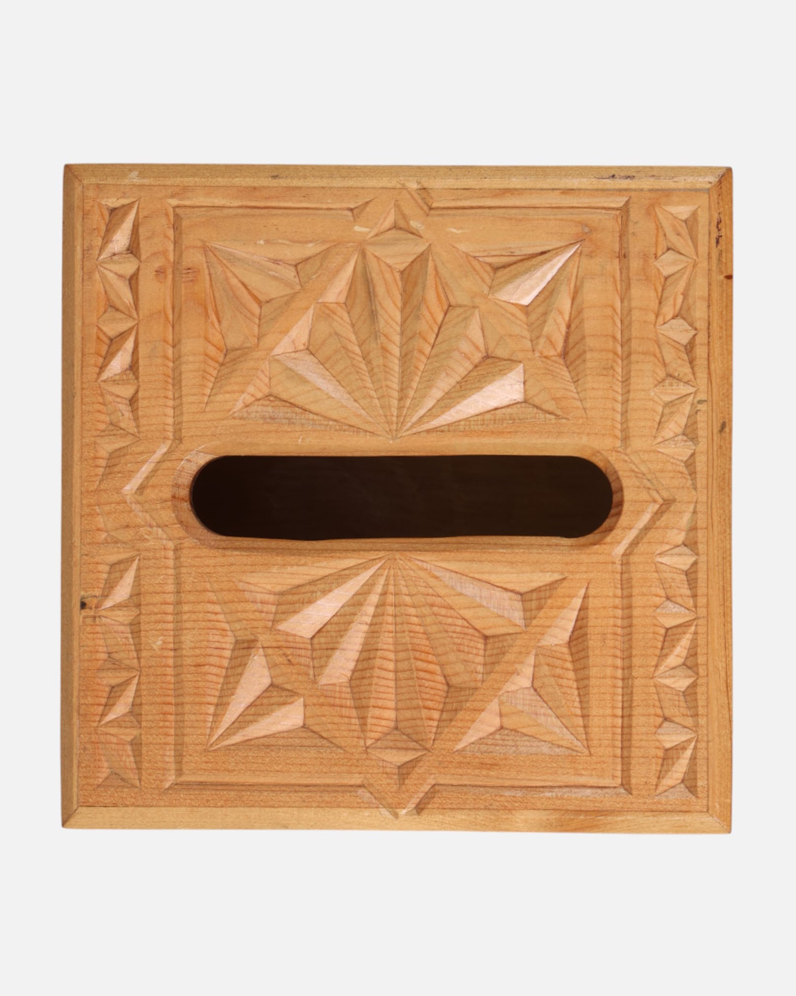 Handcrafted Cube Shaped Paper Holder | Afghan Wood Carving with Geometric Designs