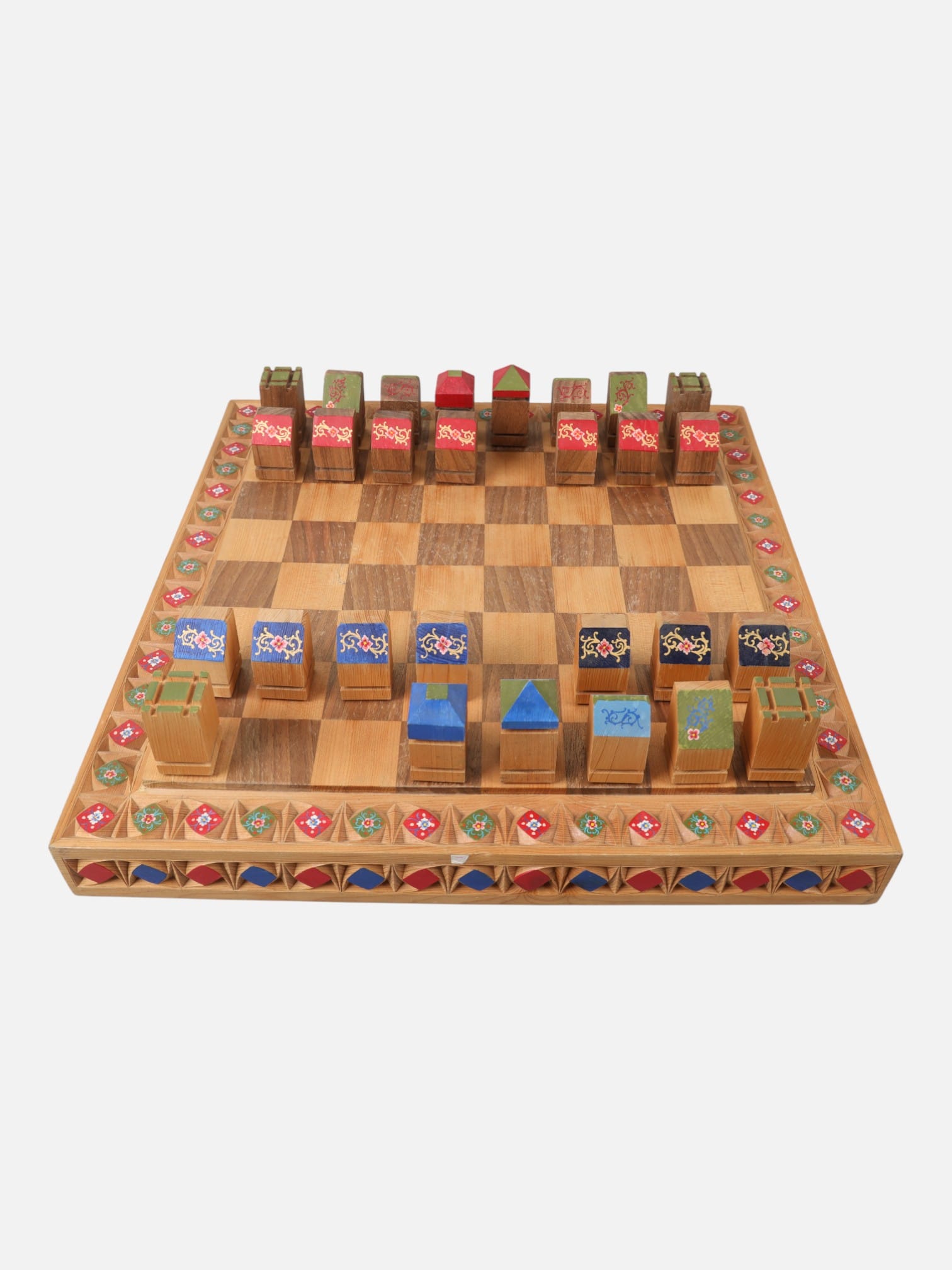 Handcrafted Wooden Chess Set | Afghan Carved and Painted Art