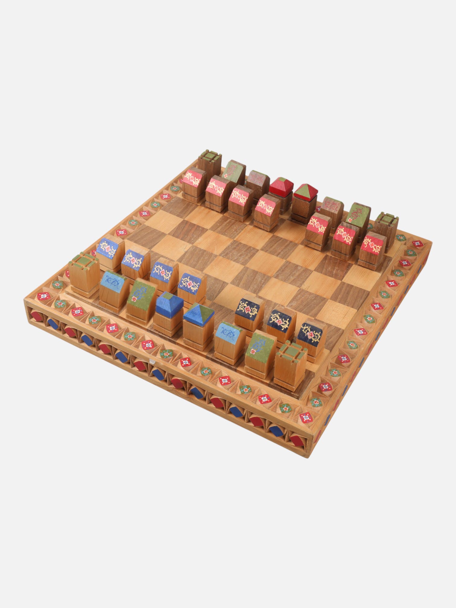 Handcrafted Wooden Chess Set | Afghan Carved and Painted Art