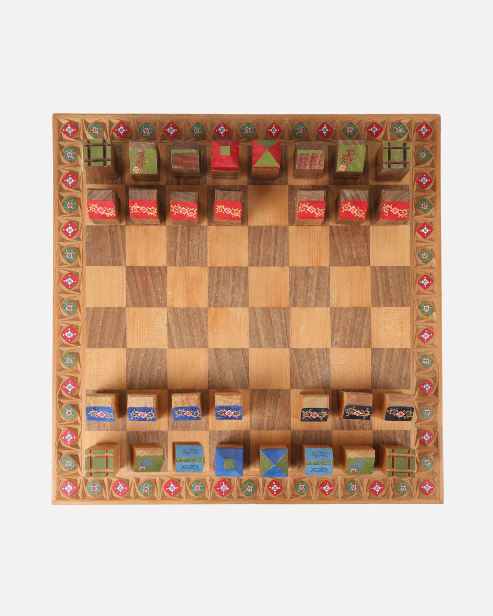 Handcrafted Wooden Chess Set | Afghan Carved and Painted Art