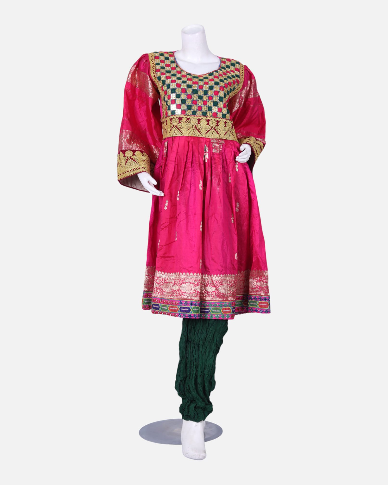 Traditional Afghan Gand Dress | Handmade Embroidered Set with Mirror Work
