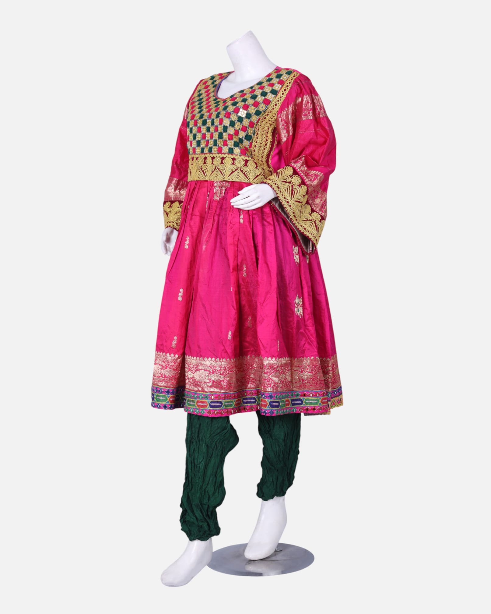 Traditional Afghan Gand Dress | Handmade Embroidered Set with Mirror Work