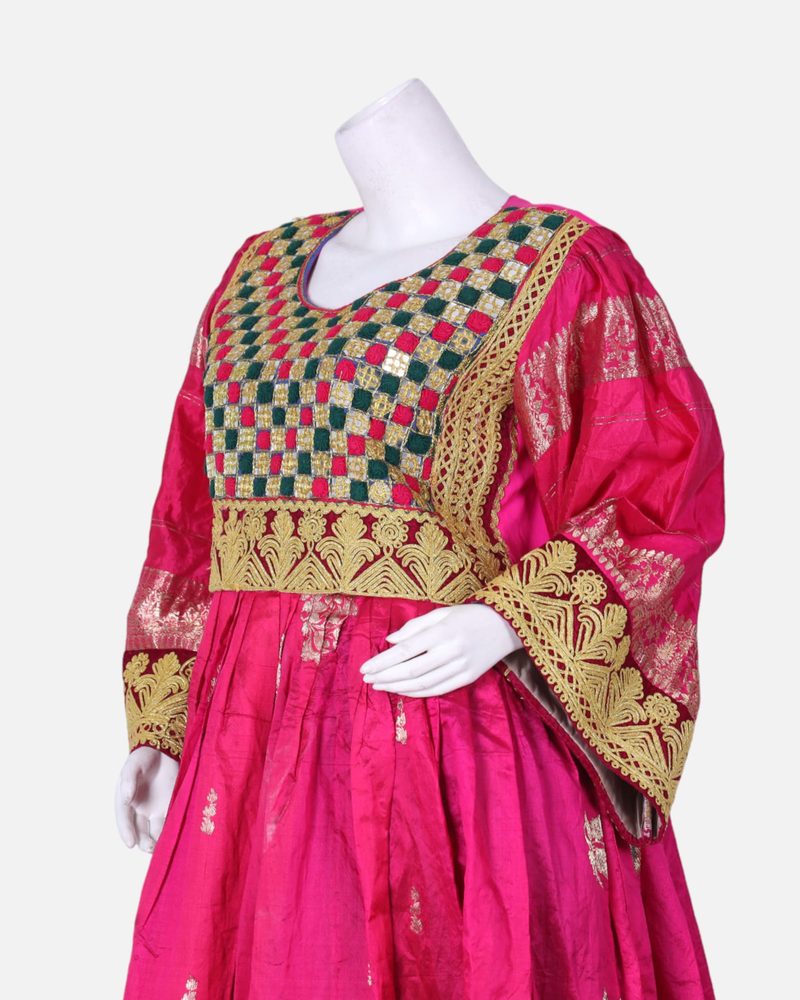 Traditional Afghan Gand Dress | Handmade Embroidered Set with Mirror Work
