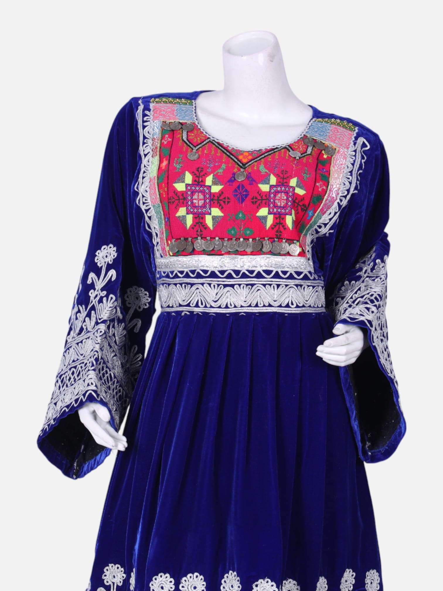 Blue & White Afghan Gand Dress | Handcrafted Traditional Embroidered Outfit