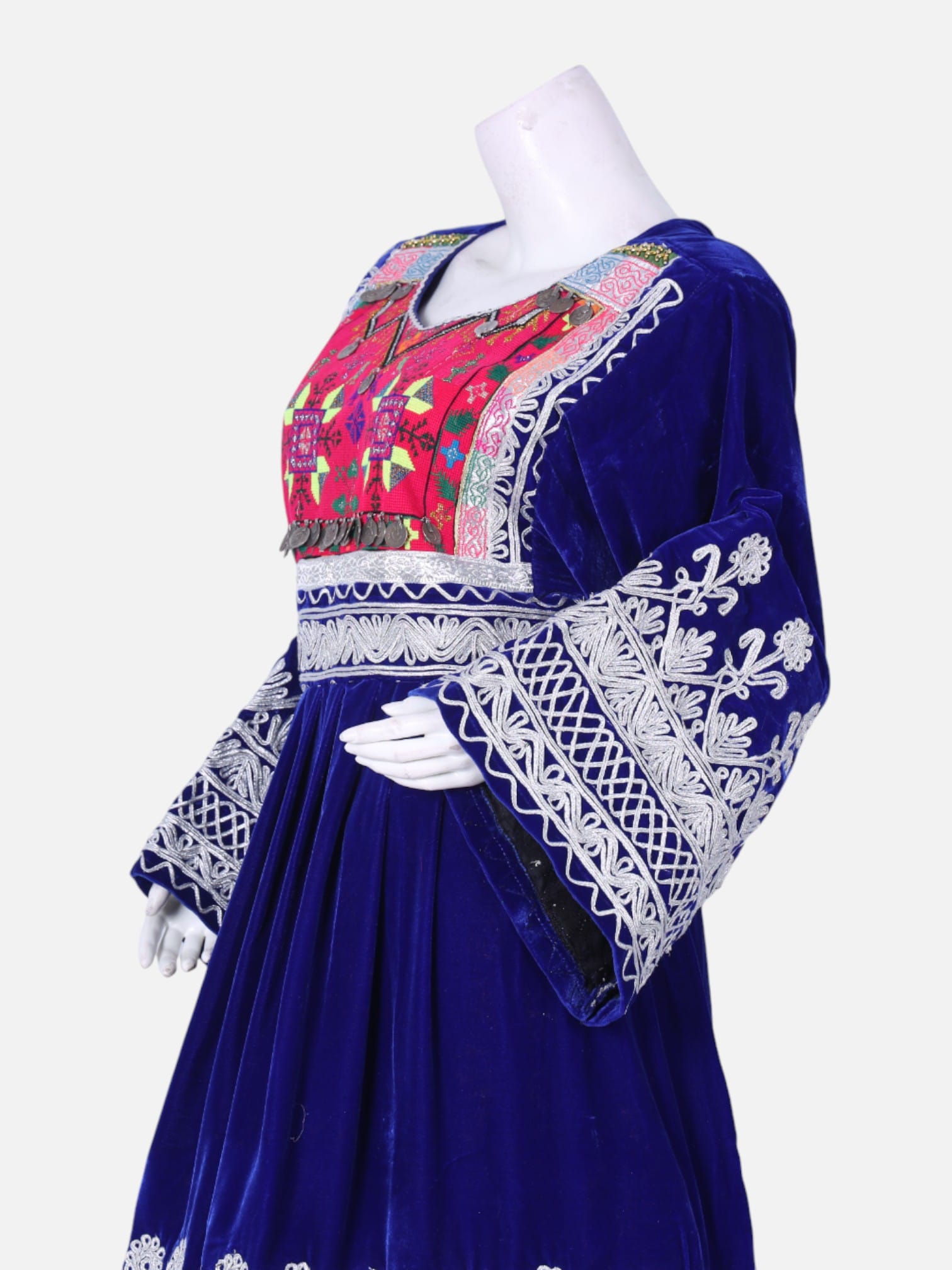 Blue & White Afghan Gand Dress | Handcrafted Traditional Embroidered Outfit