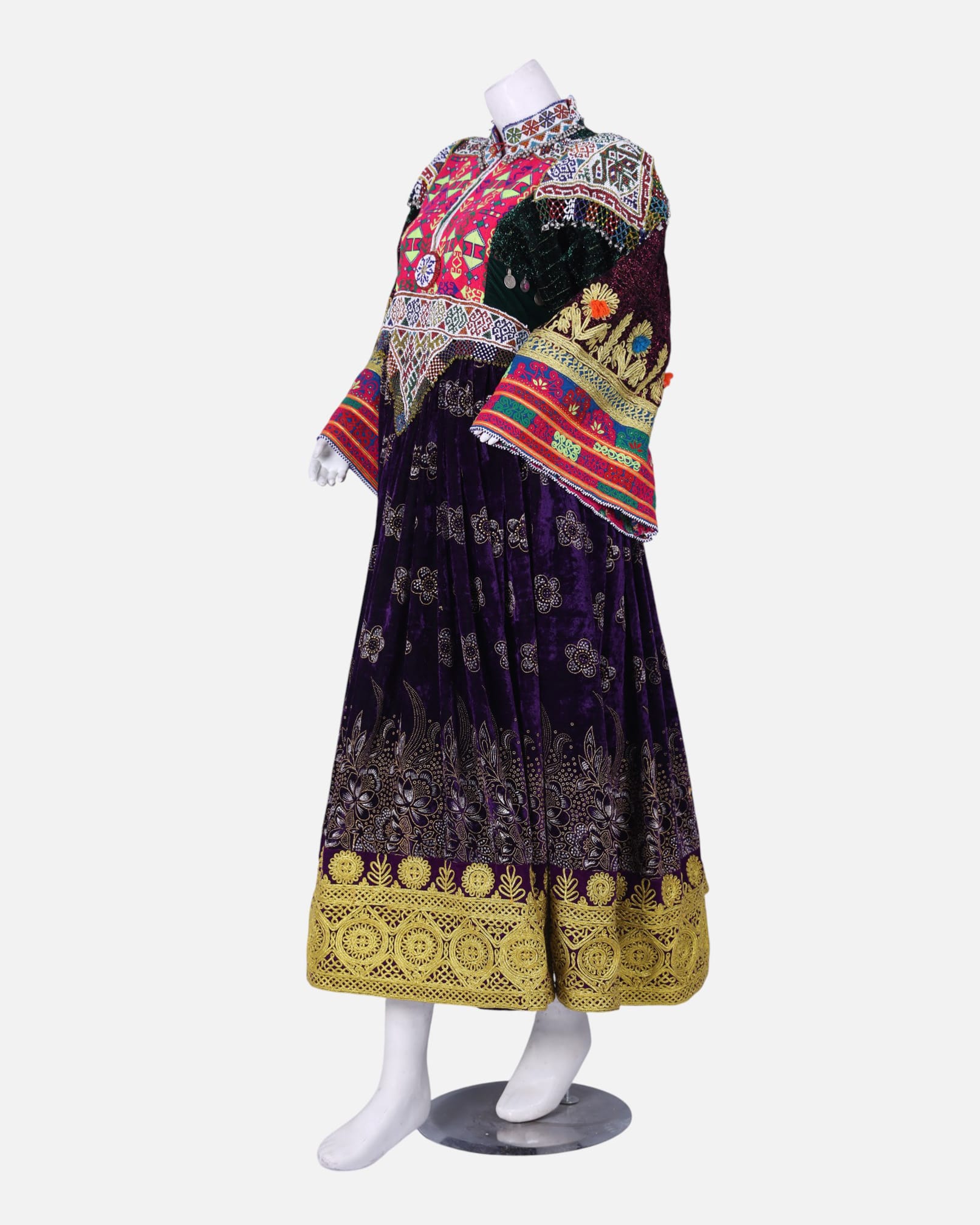 Traditional Afghan Gand Dress | Handcrafted Velvet & Embroidered Outfit