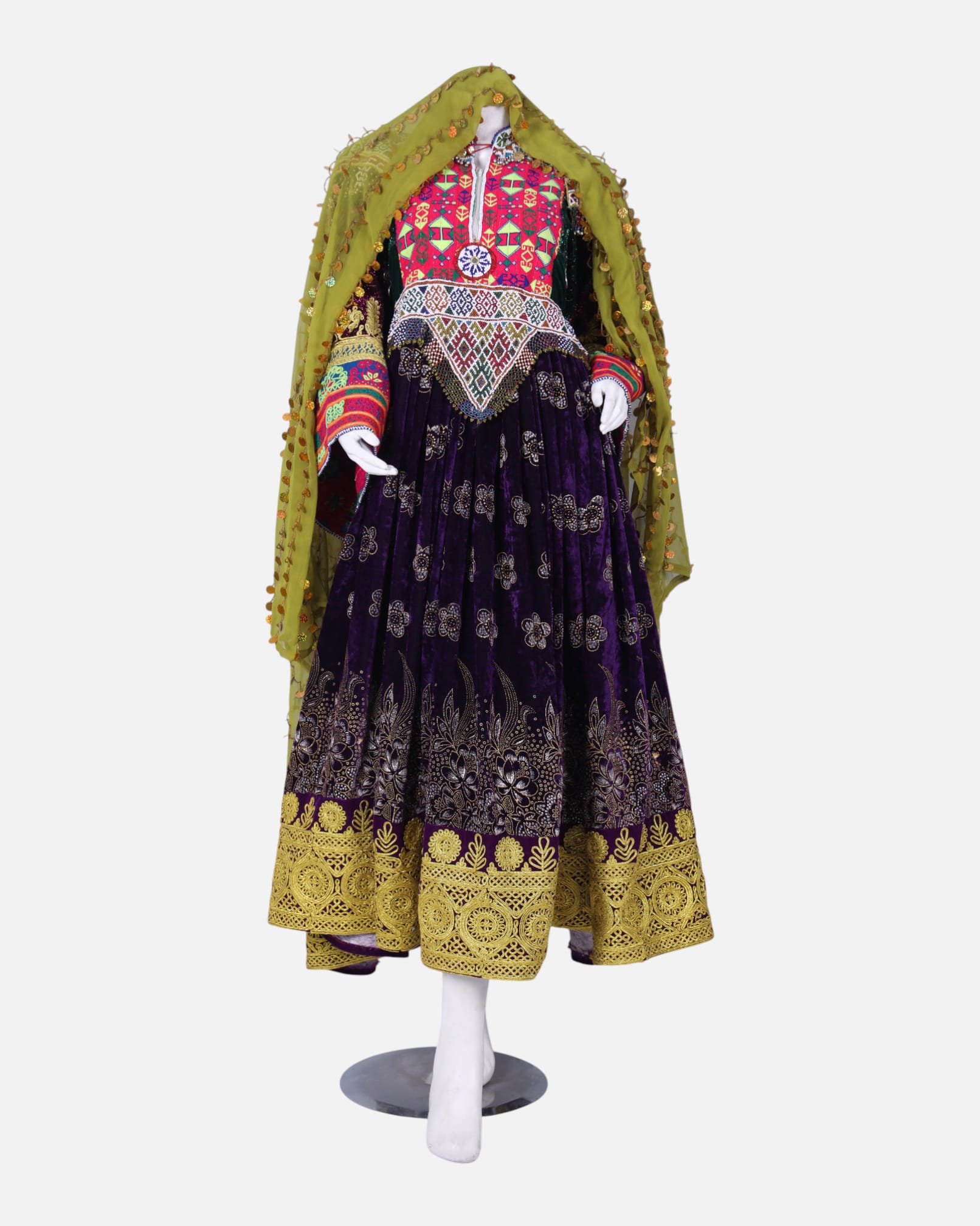 Traditional Afghan Gand Dress | Handcrafted Velvet & Embroidered Outfit