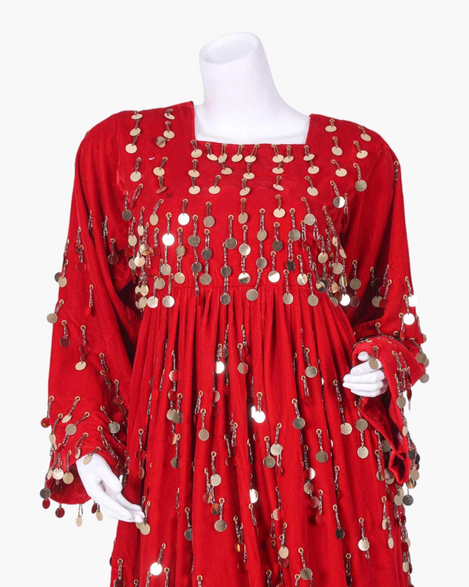 Red Gand Dress with Green Shawl and Pant Hand Embroidery