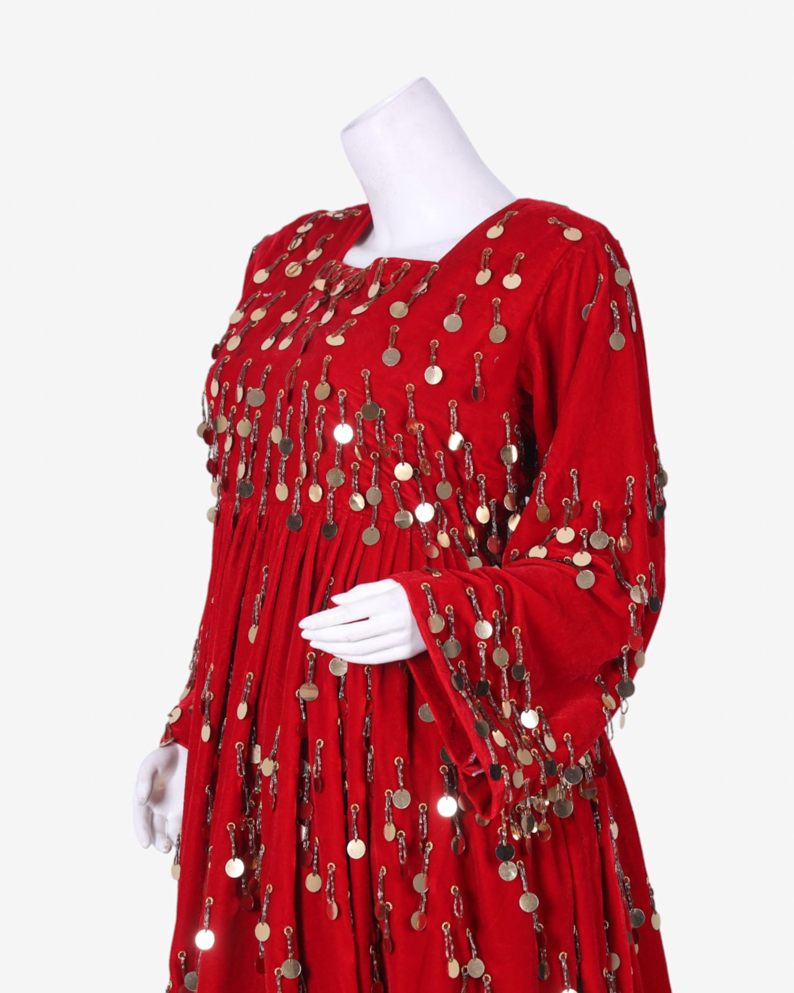 Red Gand Dress with Green Shawl and Pant Hand Embroidery