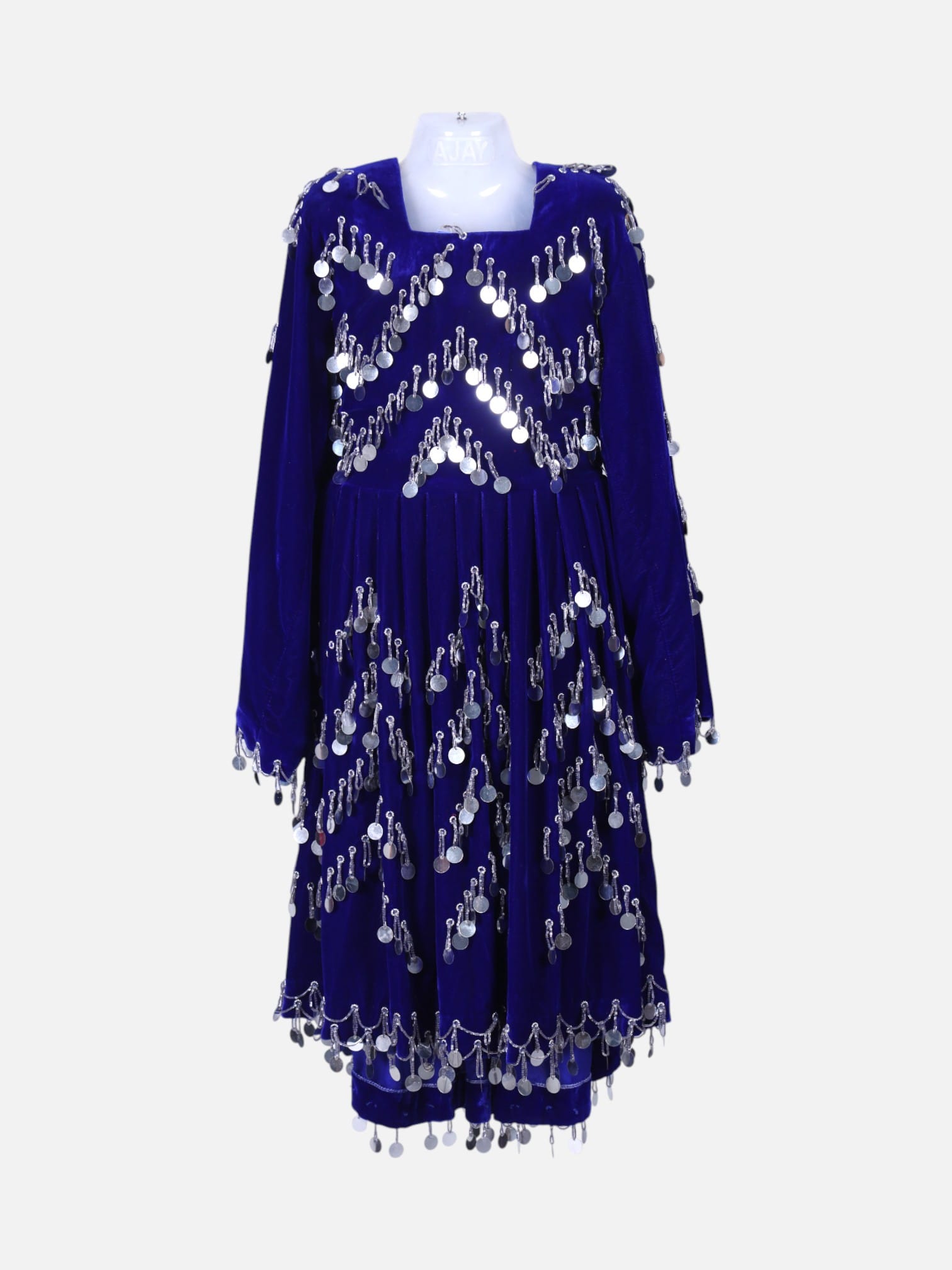 Afghan Gand Dress | Blue Traditional Mirror Work Dress