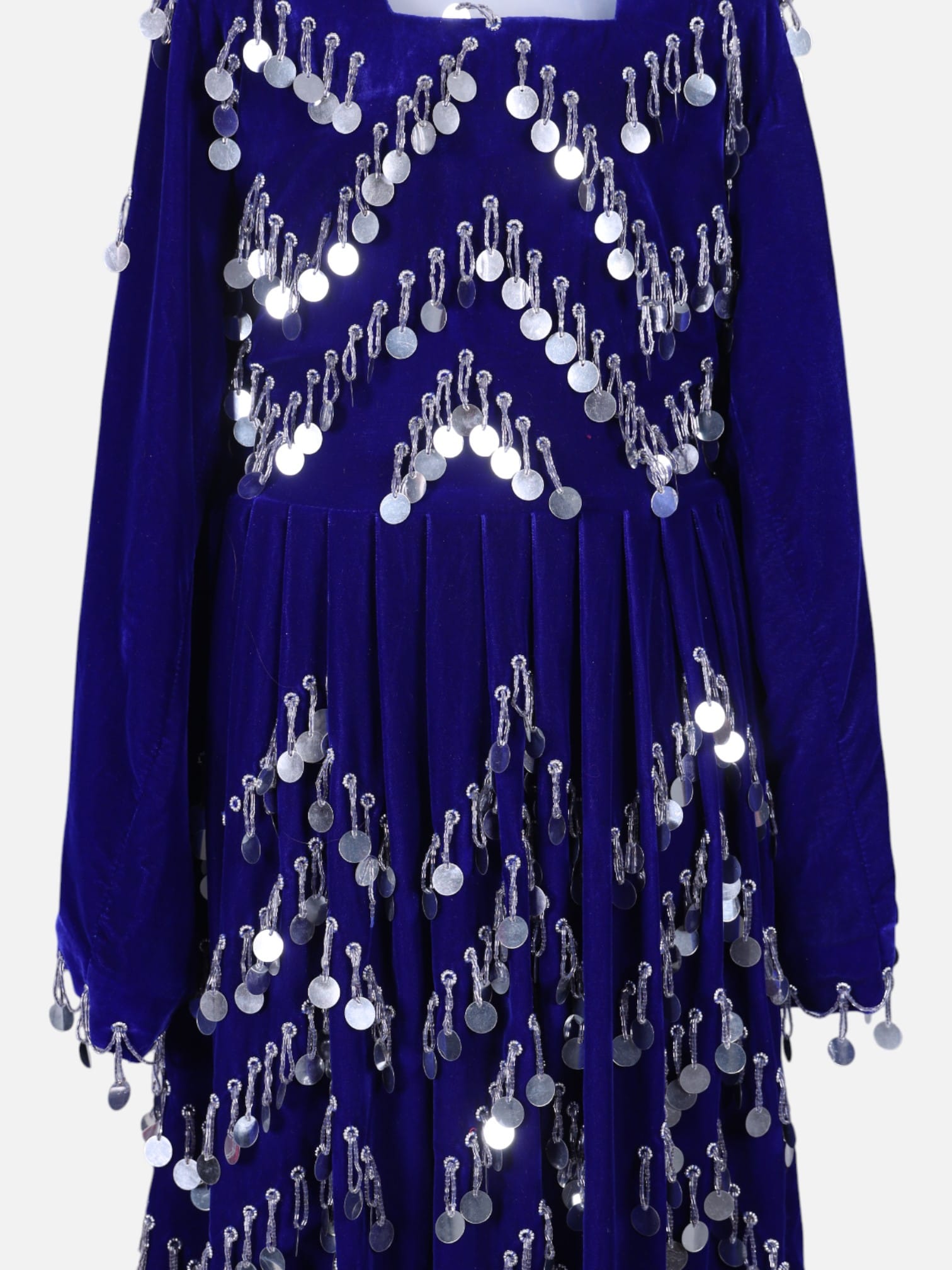 Afghan Gand Dress | Blue Traditional Mirror Work Dress