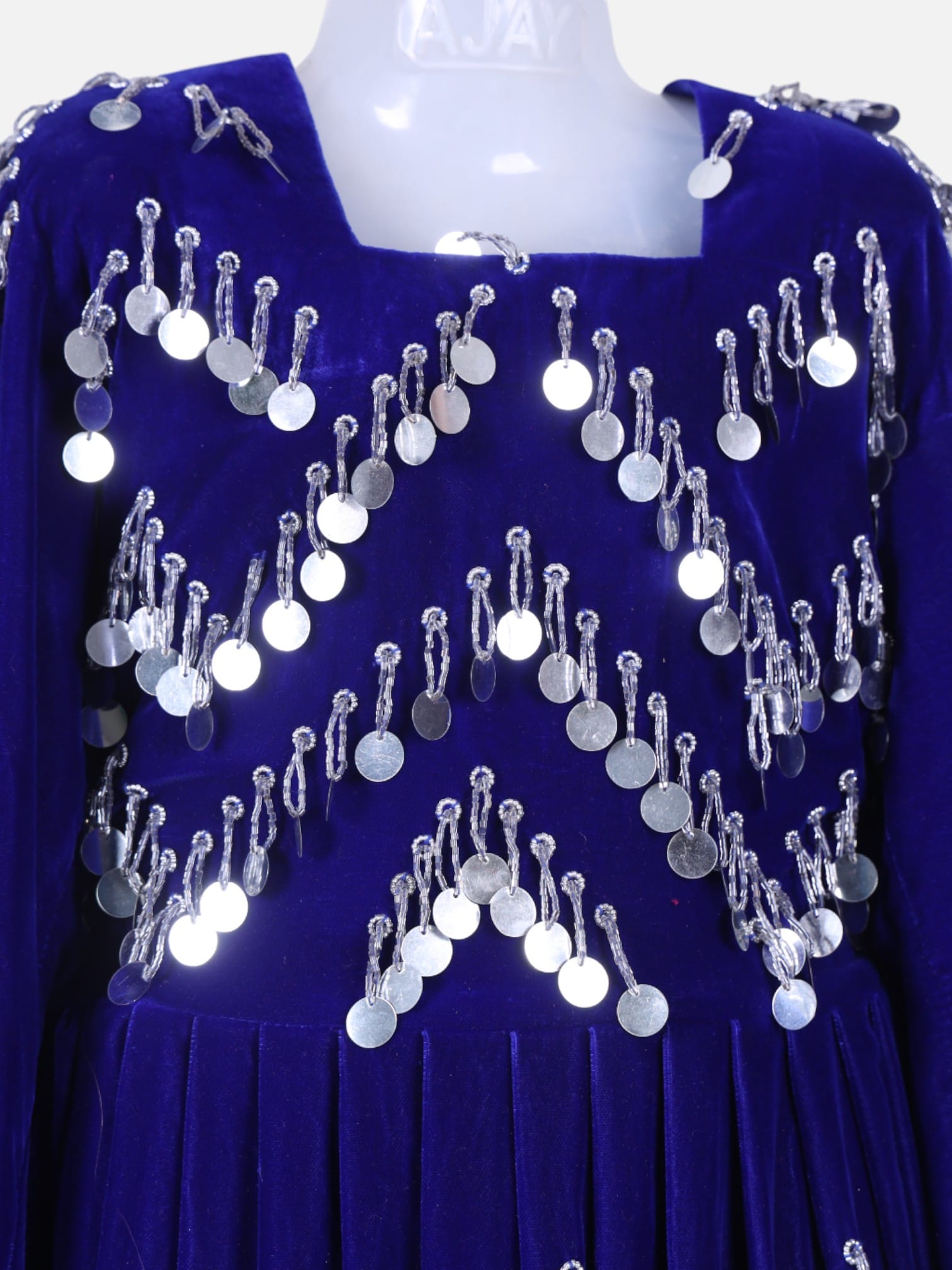 Afghan Gand Dress | Blue Traditional Mirror Work Dress