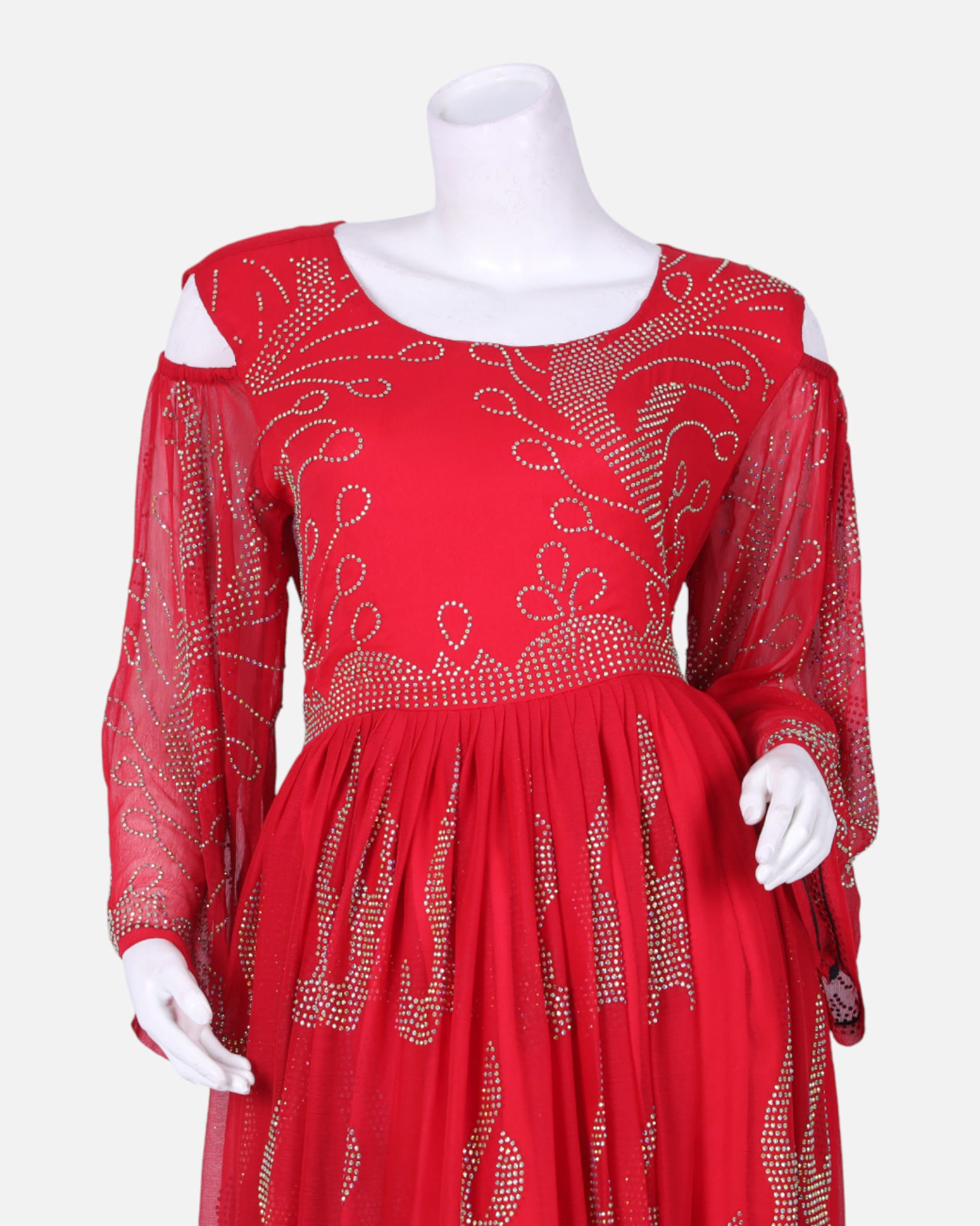 Traditional Afghan Formal Dress | Red with Beaded Embroidery