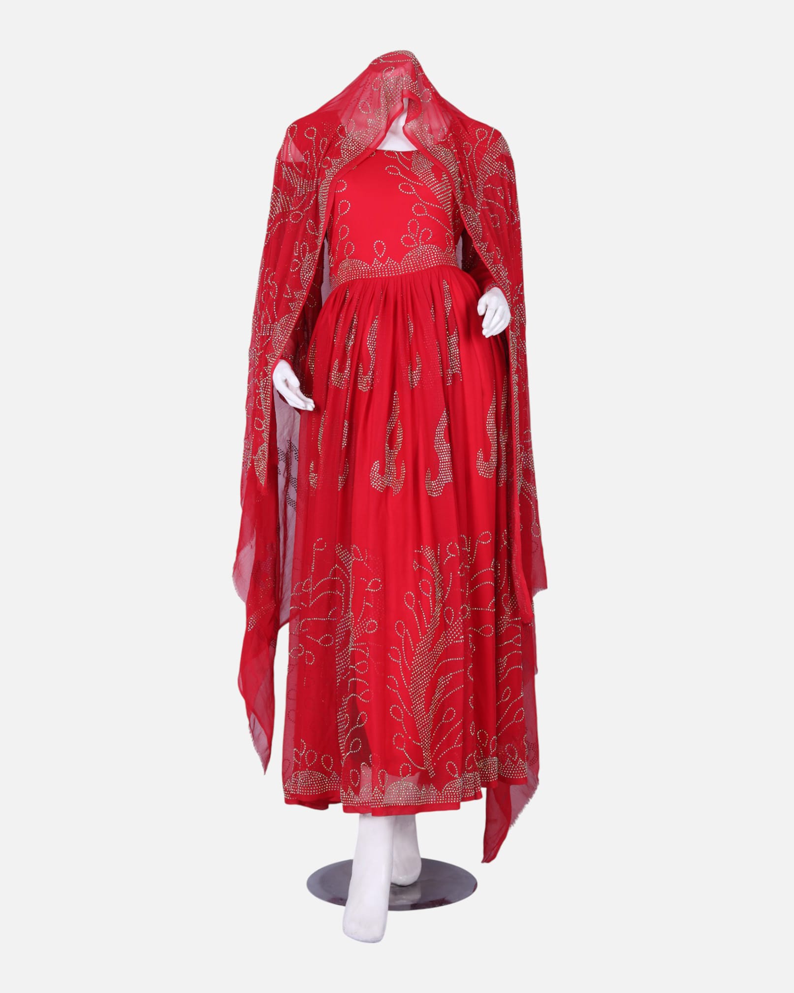 Traditional Afghan Formal Dress | Red with Beaded Embroidery