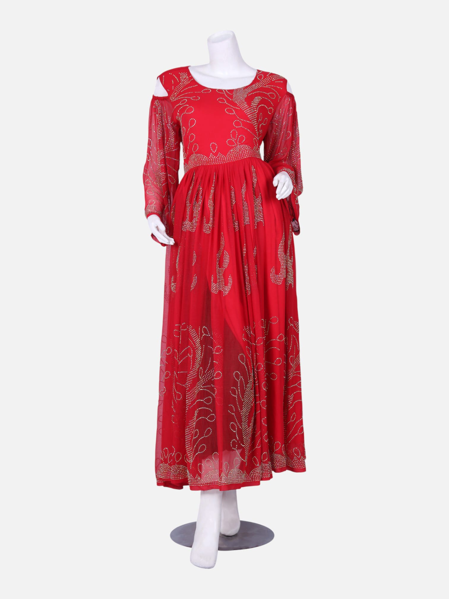 Traditional Afghan Formal Dress | Red with Beaded Embroidery