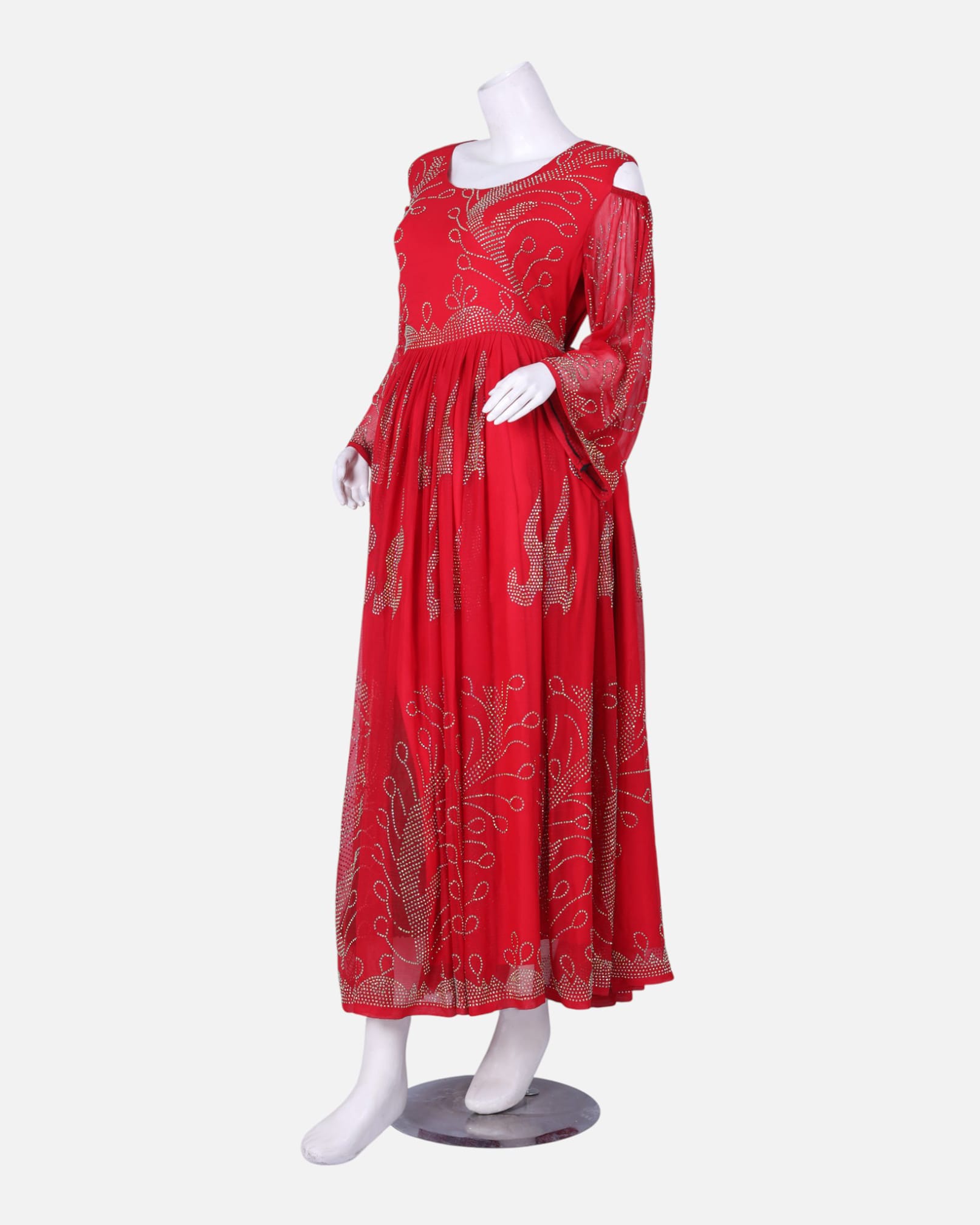 Traditional Afghan Formal Dress | Red with Beaded Embroidery