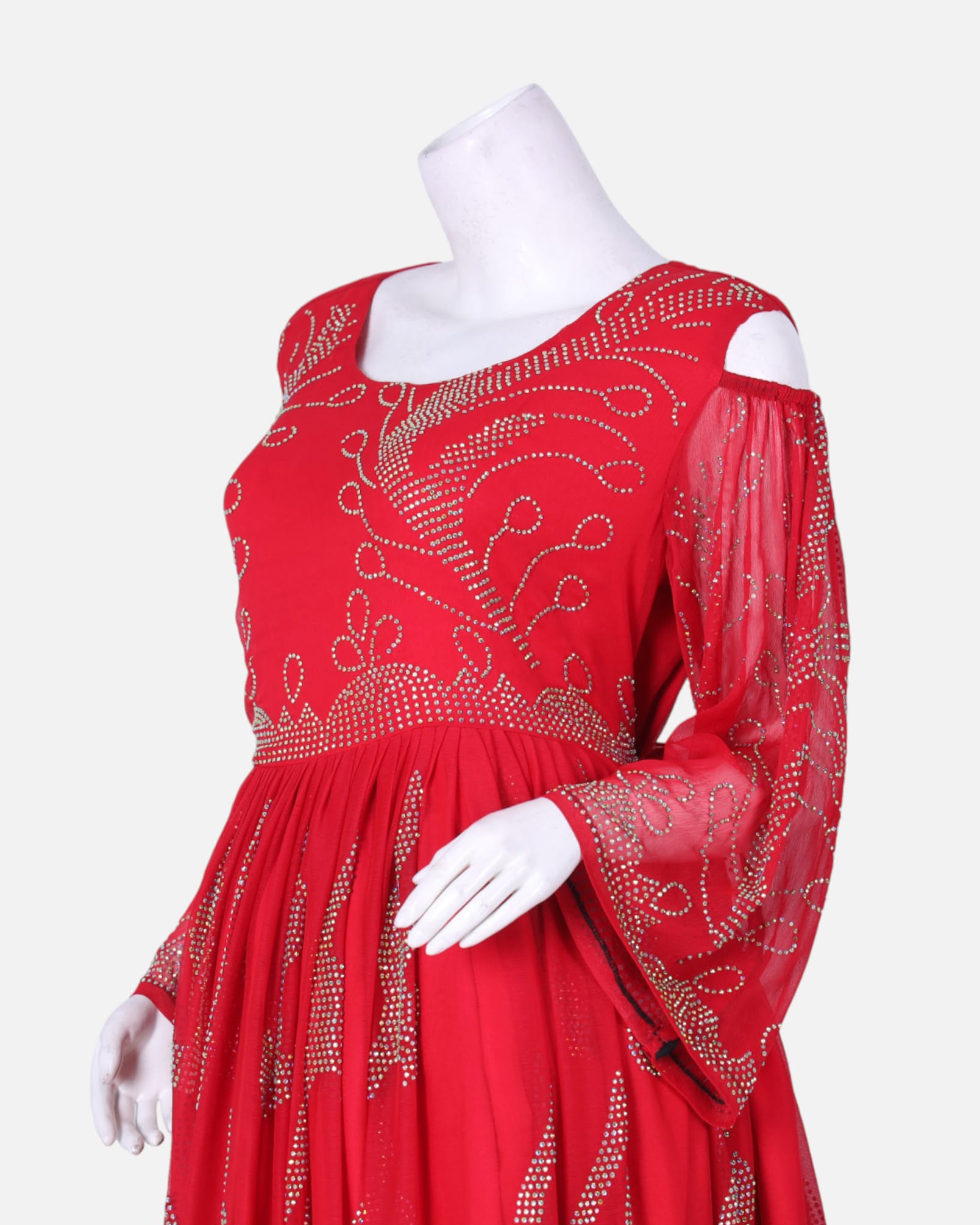 Traditional Afghan Formal Dress | Red with Beaded Embroidery