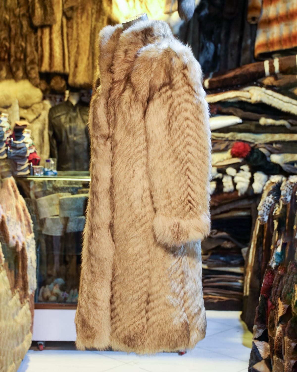 Premium Fur Overcoat with Chevron Design