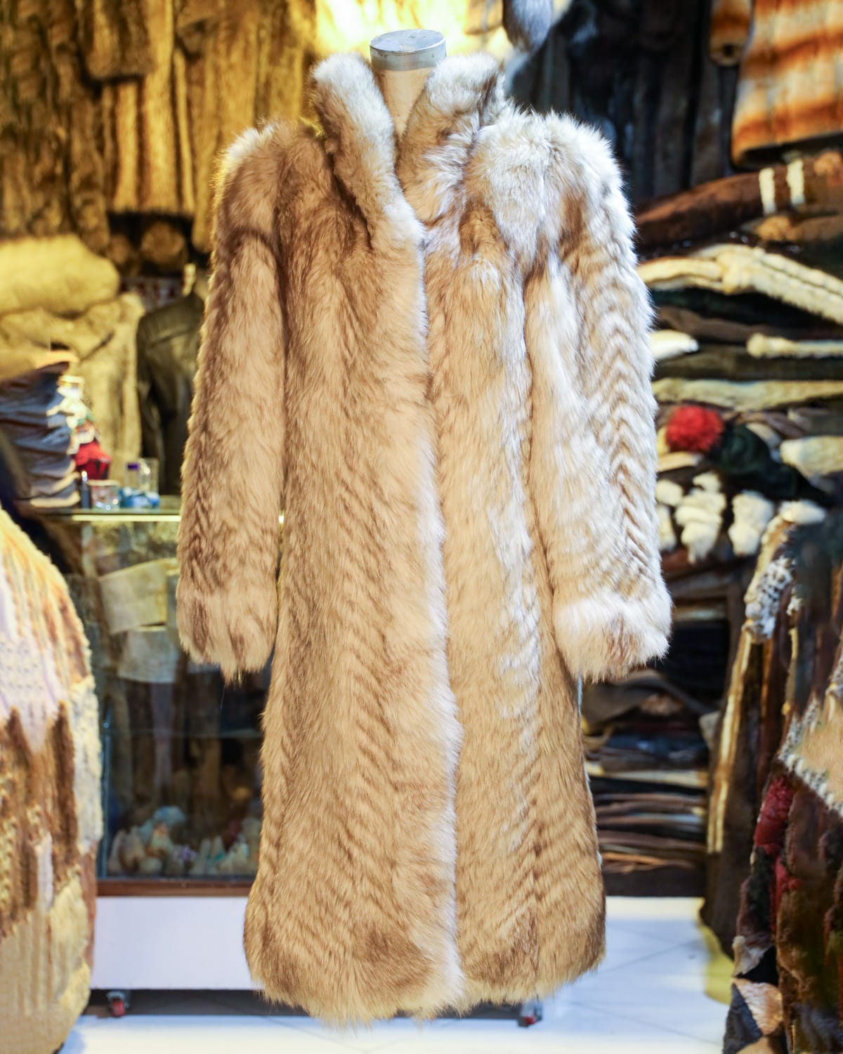 Premium Fur Overcoat with Chevron Design