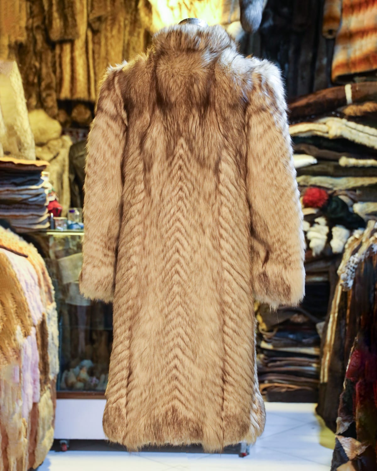 Premium Fur Overcoat with Chevron Design