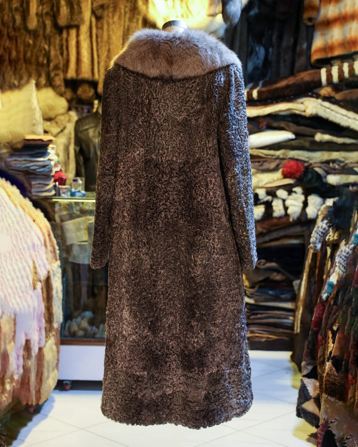 Karakul Coat with Soft Fur Collar