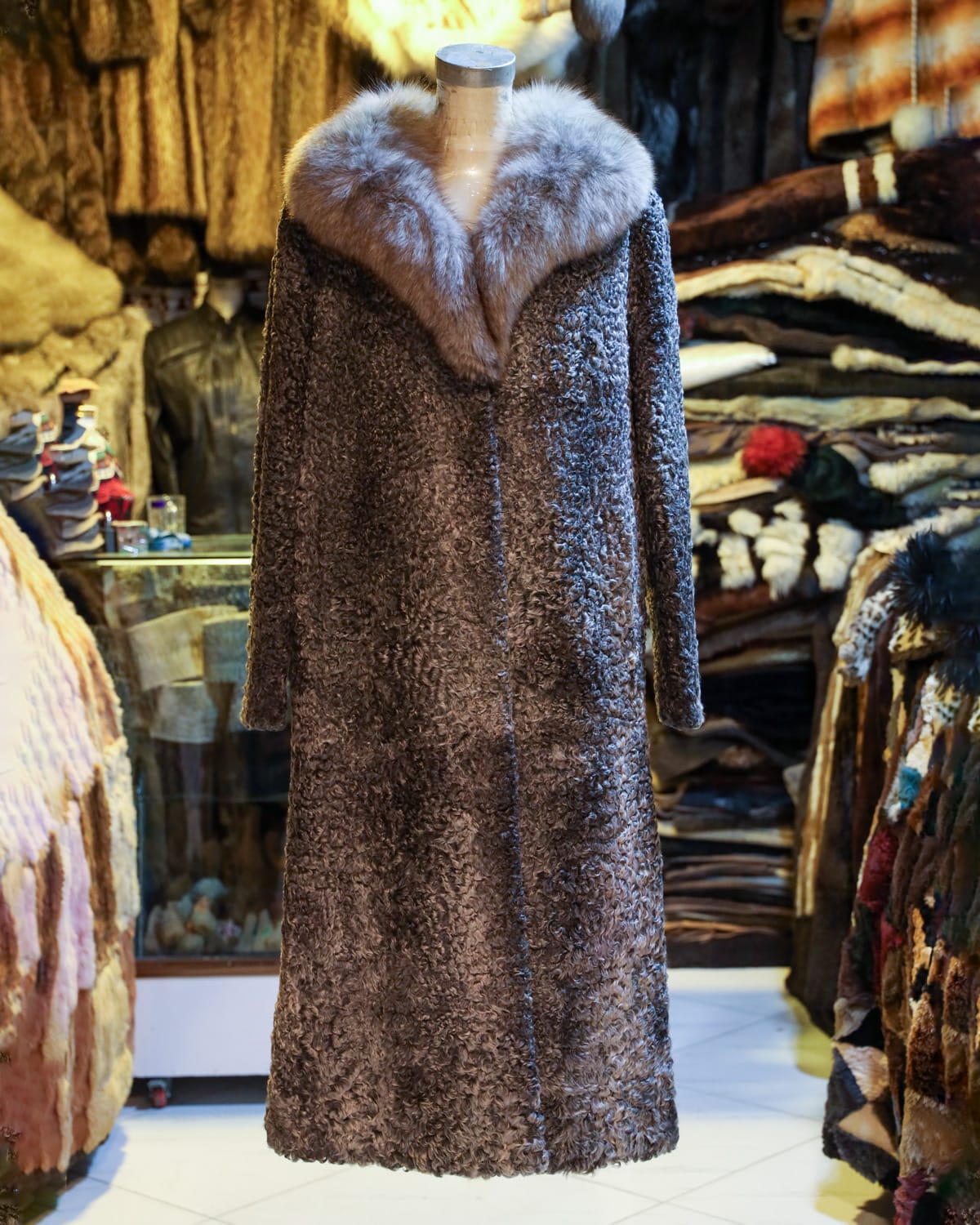 Karakul Coat with Soft Fur Collar