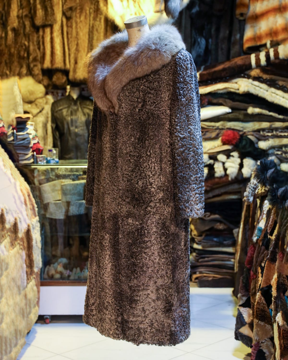 Karakul Coat with Soft Fur Collar