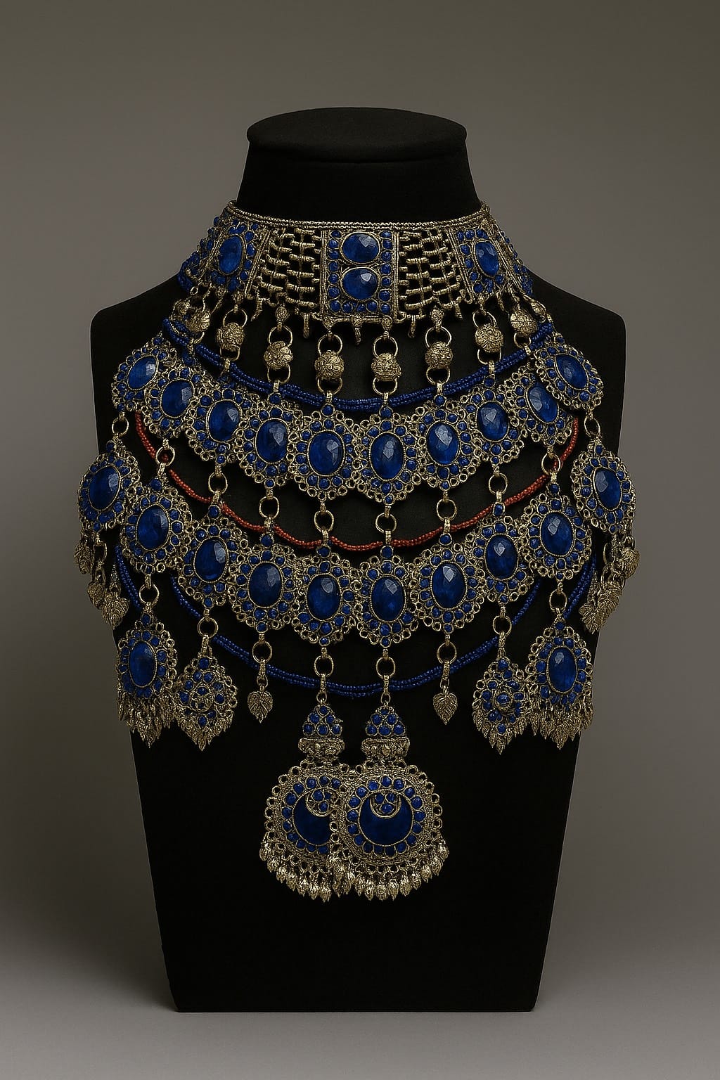 Dark blue Vintage Bridal Jewelry Set | Afghani Choker Necklace, Hook Earrings