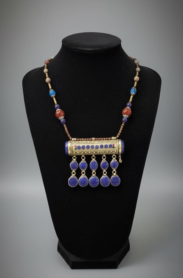 Tribal Afghan Blue Lapis Lazuli Beaded Drop Pendant