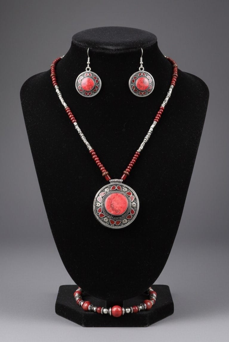 Antique Red Turquoise Pendant|Traditional Style Necklace | Necklace, Hook Earrings