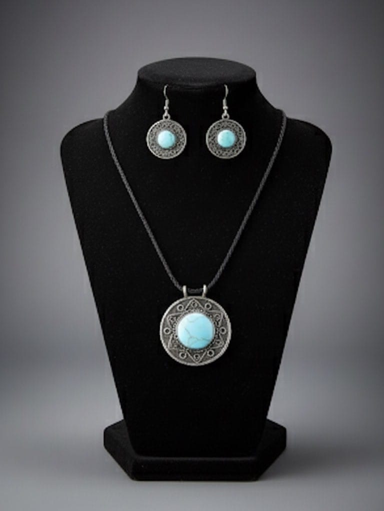 Light Blue Turquoise Pendant|Traditional Style Necklace | Necklace, Hook Earrings