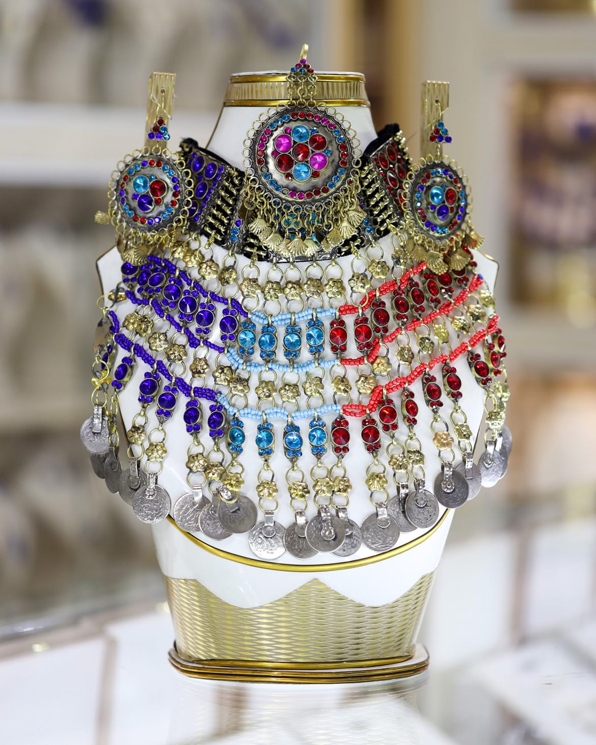 Afghan Multicolored Rhodium Plated Jewelry Set