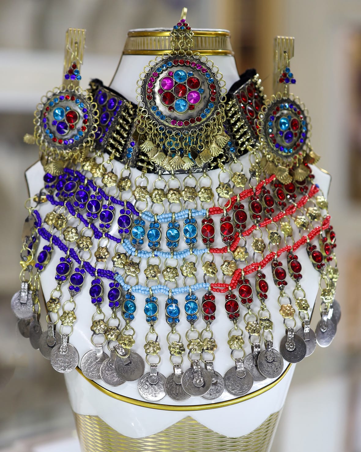 Afghan Multicolored Rhodium Plated Jewelry Set