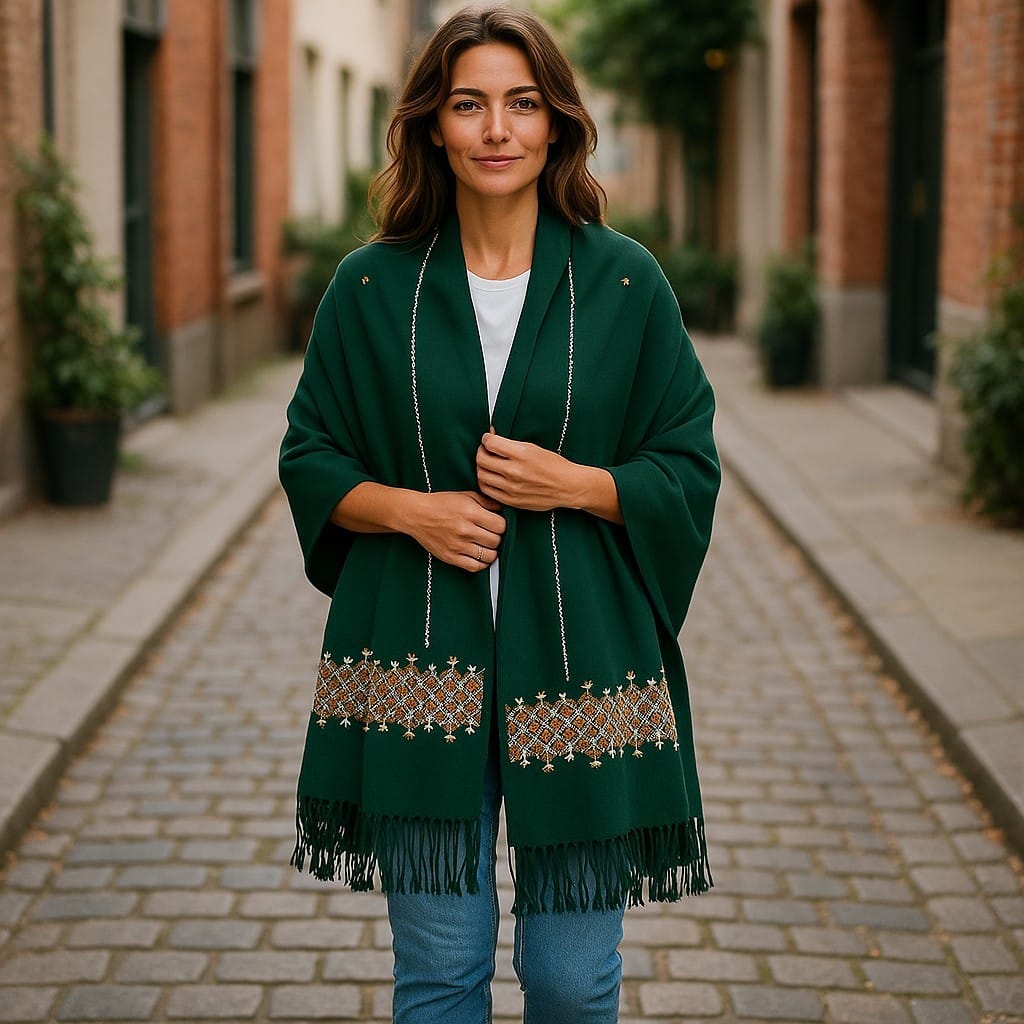 Shawl Embroidered Green Cotton Scarf
