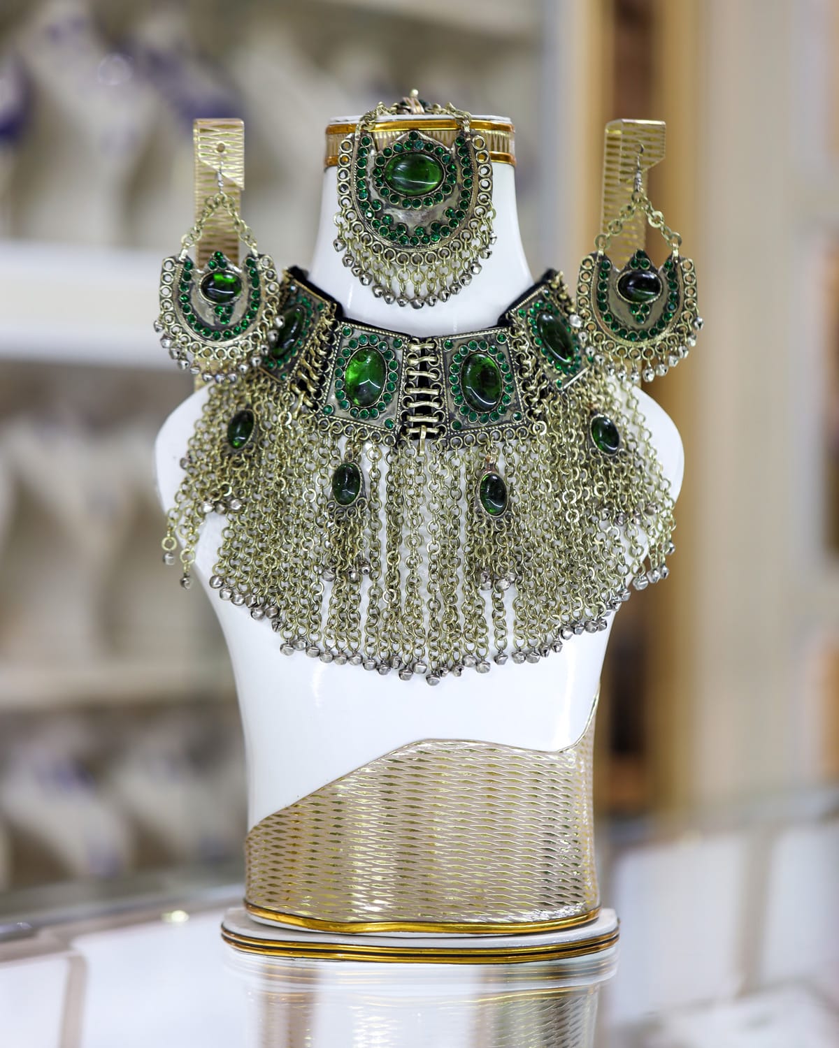 Afghan Green Crystal Rhodium Jewelry Set