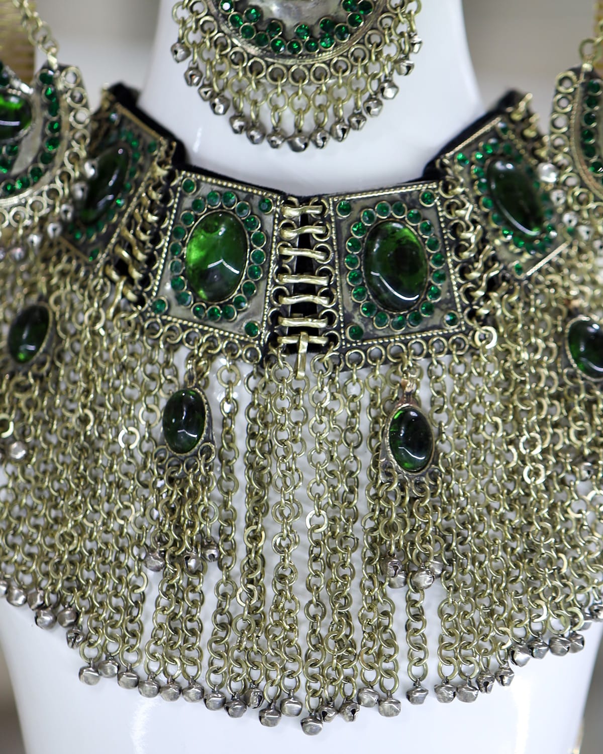 Afghan Green Crystal Rhodium Jewelry Set